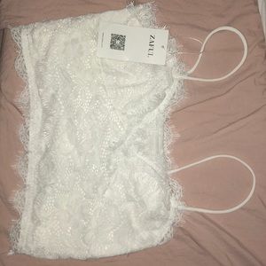Zaful white lace crop top